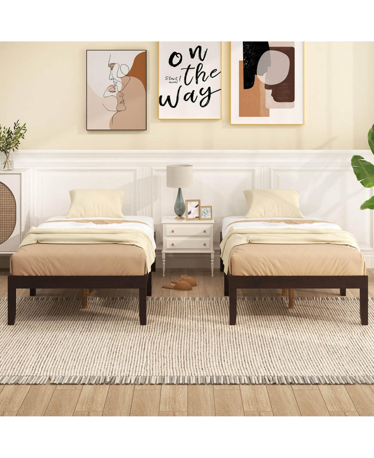 Costway Wooden Platform Bed Frame with Rubberwood Legs Under-Bed Storage