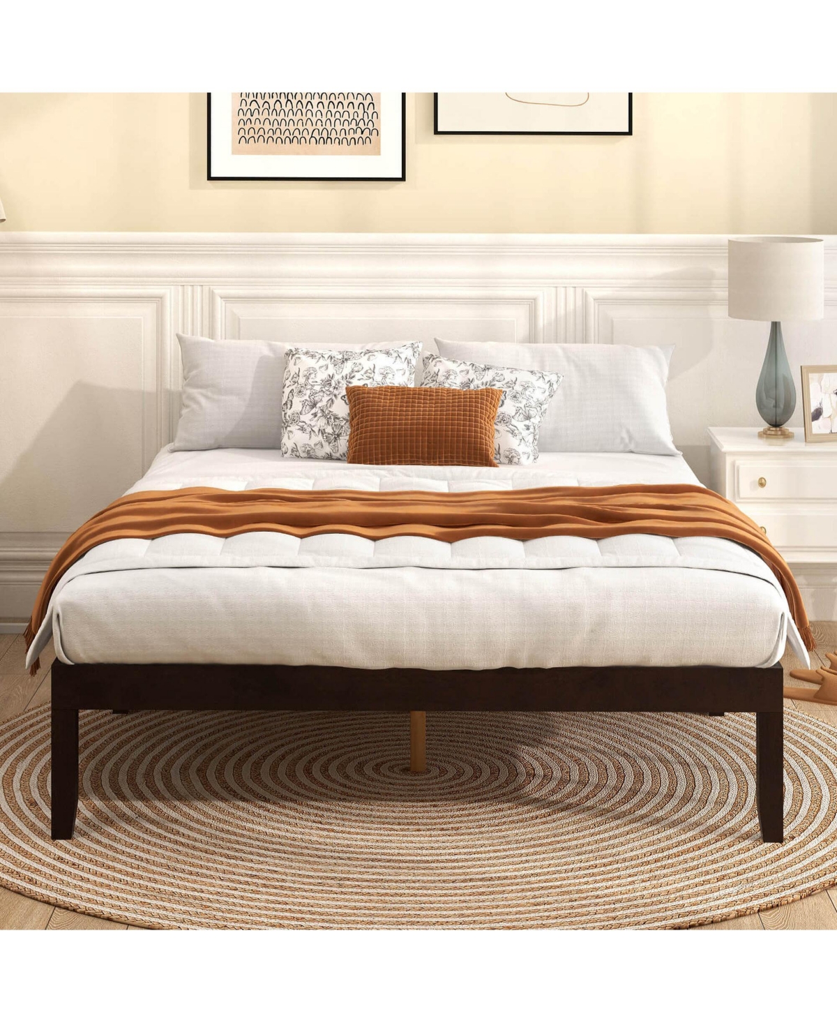 Costway Wooden Platform Bed Frame with Rubberwood Legs Under-Bed Storage