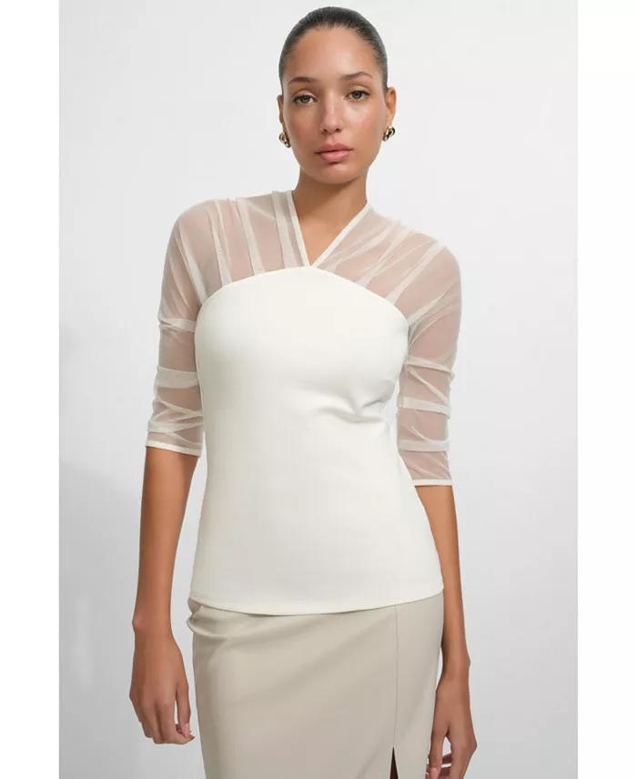 Women's Reva Sheer Mesh-Sleeve Evening Top