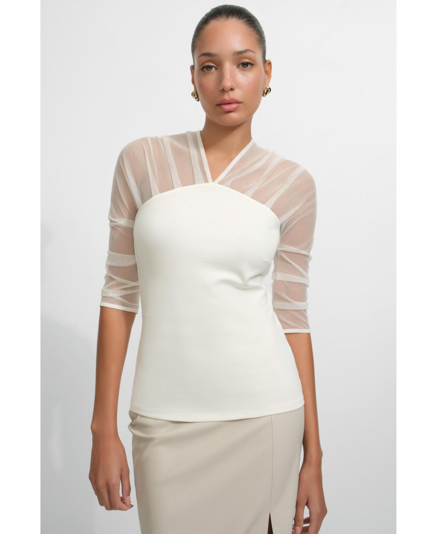 Women's Reva Sheer Mesh-Sleeve Evening Top