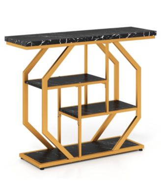 Modern 4-Tier Console Table with Faux Marble Tabletop