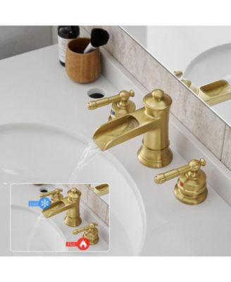 Bathroom Faucets for Sink 3 Hole Nickel Gold 8 inch Widespread Bathroom Sink Faucet with Pop Up Drain Double Lever Handle Faucet