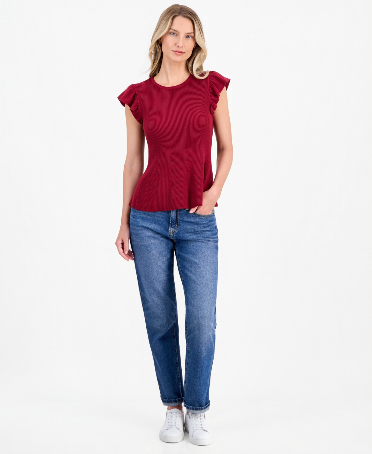 Nautica Women's Flutter-Sleeve Ribbed Sweater