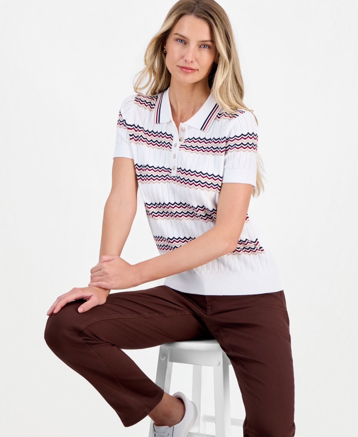 Nautica Women's Short-Sleeve Polo Sweater