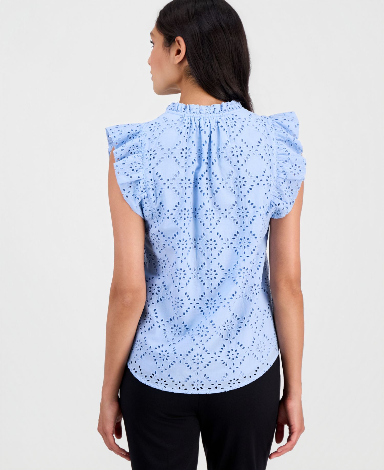 Petite Flutter-Sleeve V-Neck Blouse