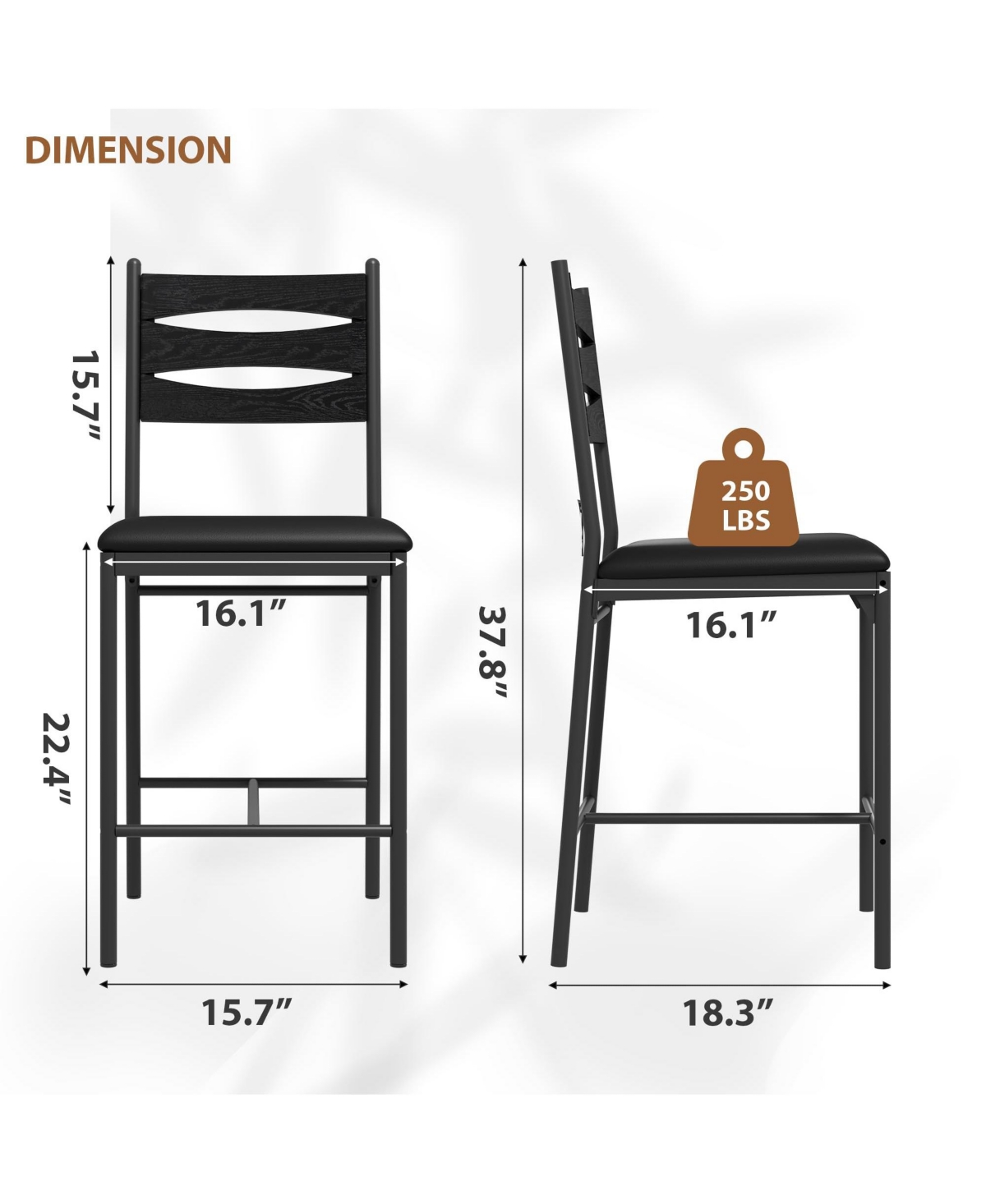 homfan Set of 2 Modern Counter Height Bar Stools, Wood Chairs with Faux Leather Upholstery, High Back, Cushions & Footrest for Indoor Use