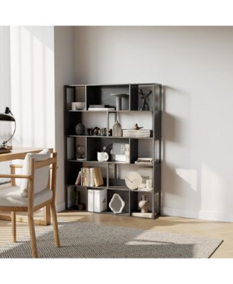 Modern 5-Tier Geometric Standing Bookshelf, Bookcase for Living Room Storage