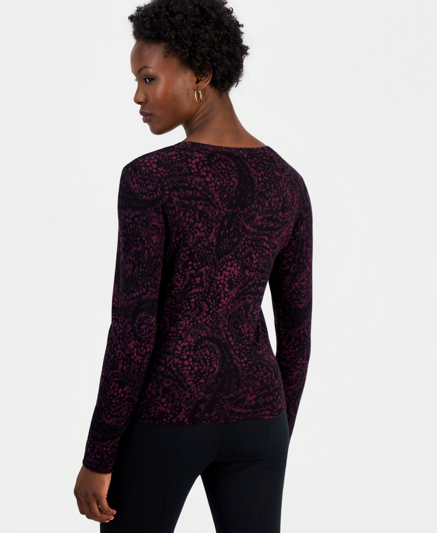 Женский свитер I.N.C. International Concepts Petite Paisley Long-Sleeve Crewneck, цвет: F Paisley B — фото 2