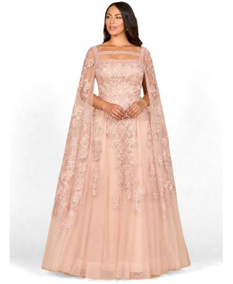 Women's Embroidered gown with long cape sleeves