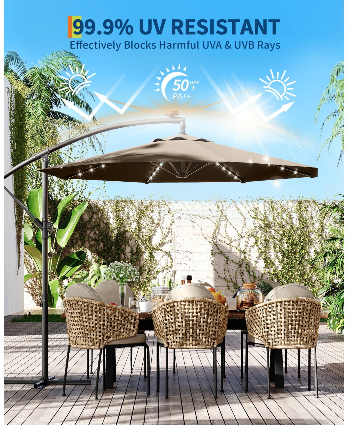gaomon 10 Feet Uv-Resistant Offset Patio Umbrella with Solar Led Lights for Backyard, Poolside