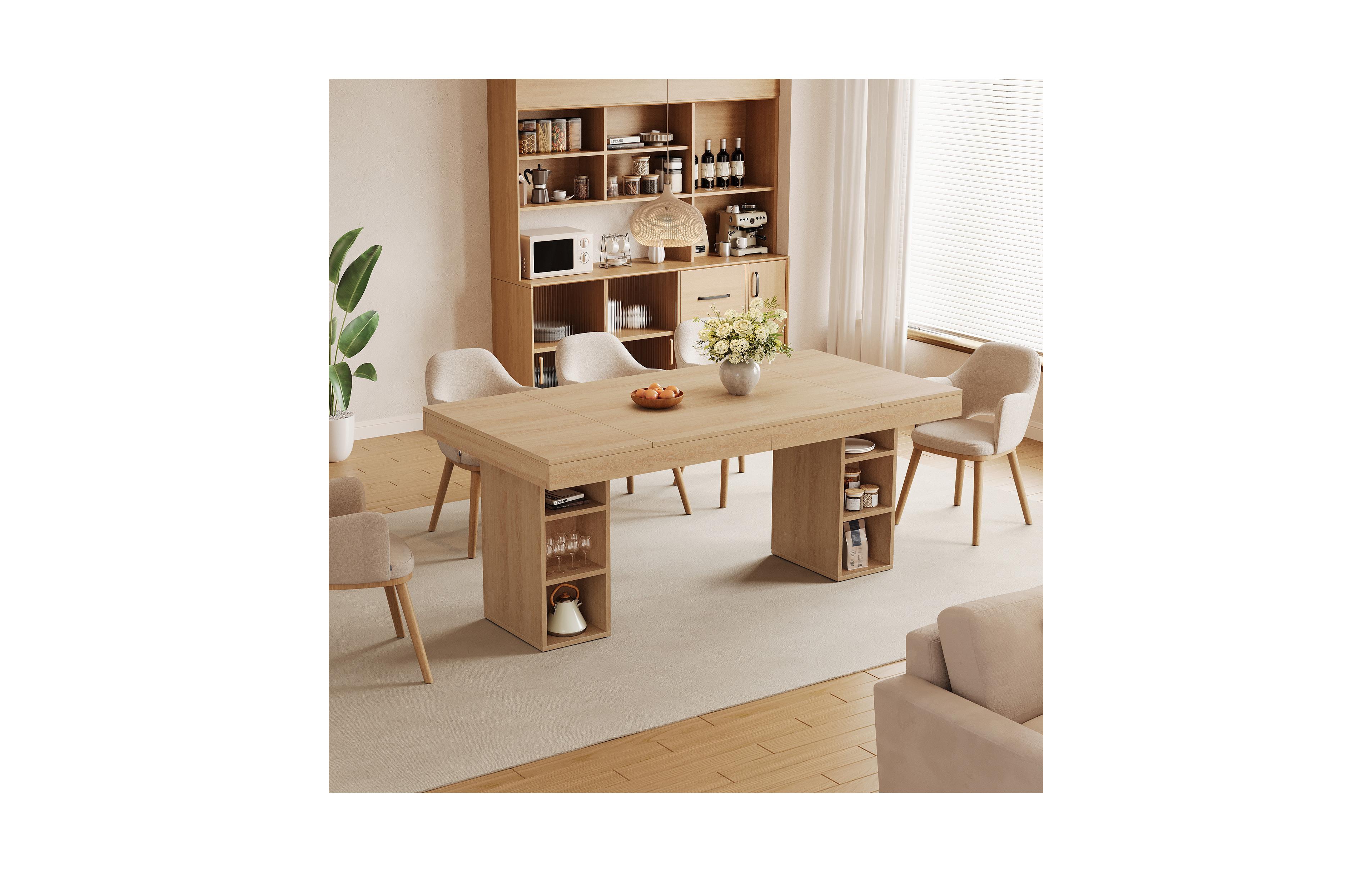 gaomon 71-Inch Wooden Kitchen Dining Table for 6-8 with Dual Side Storage (Only Table)