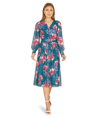 Women's Floral Print Stretch Mesh Midi Dress