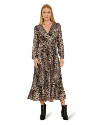Women's Leopard Print Long Sleeve Midi Dress