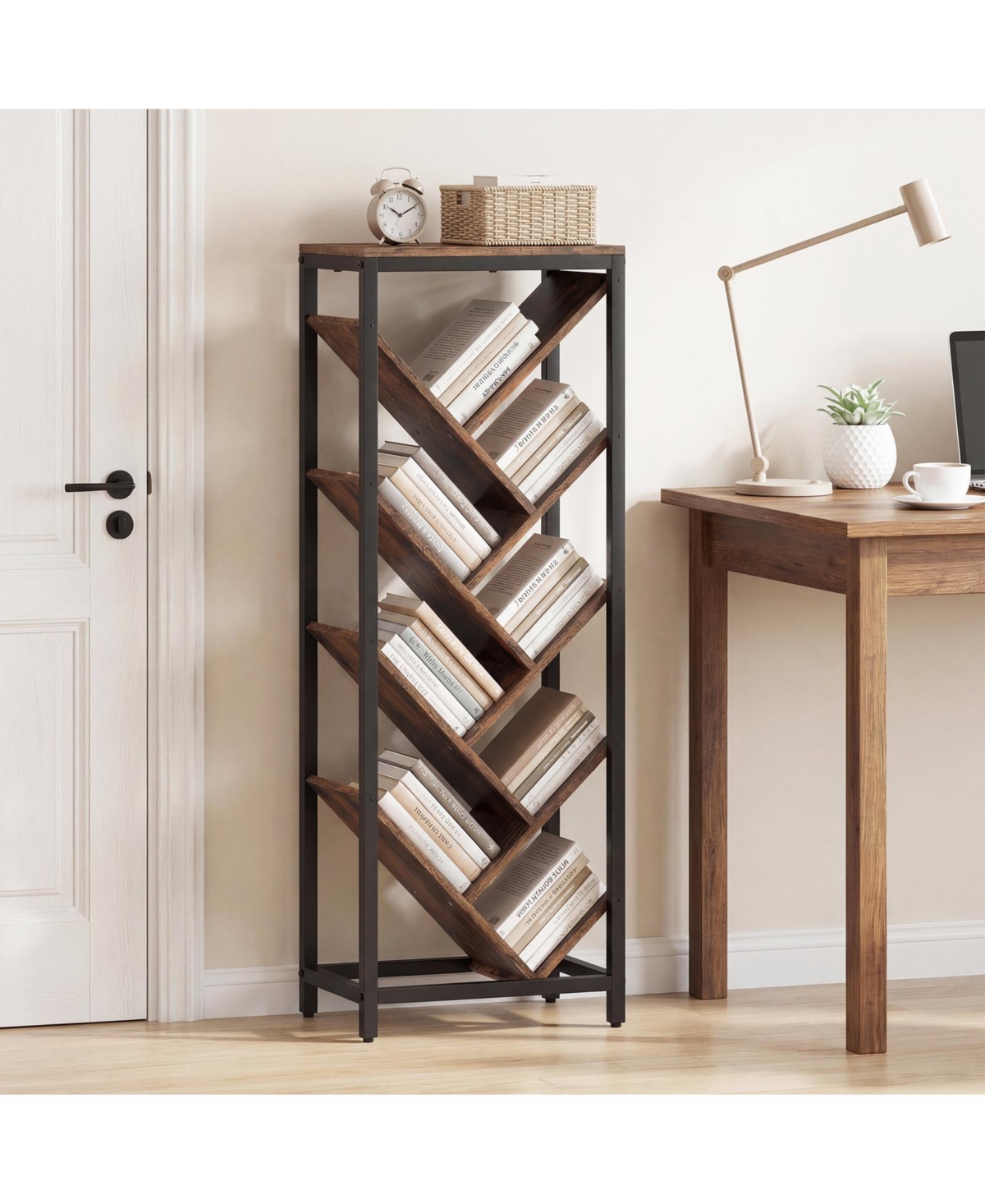 Costway Tree Bookshelf 9-Tier Freestanding Bookcase Corner Narrow Display Shelf for Home