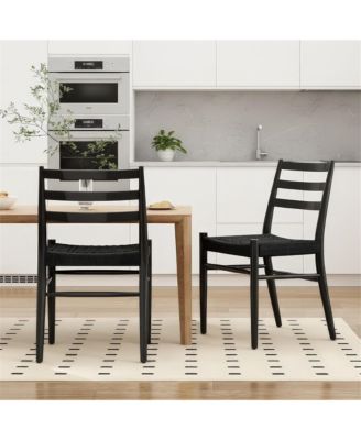 Mid Century Modern Woven Rope Seat Dining Chairs Set of 2