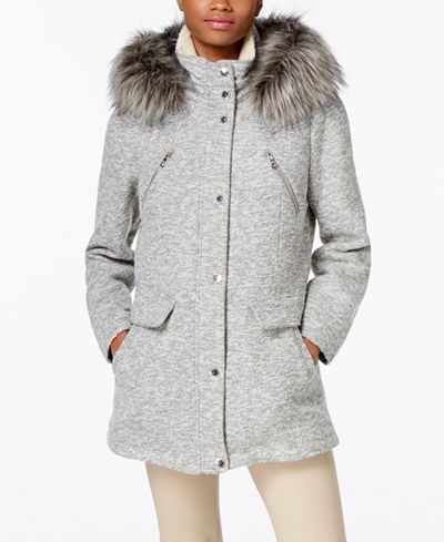 Nautica Faux-Fur-Trim Snap-Front Coat