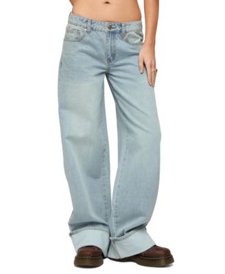 Women's Contrast Heart Low Rise Baggy Jeans