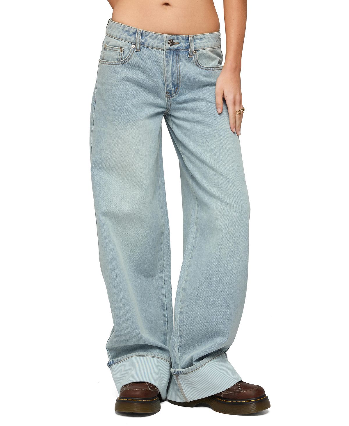 Edikted Women's Contrast Heart Low Rise Baggy Jeans view 1 — MAYCSS fashion products