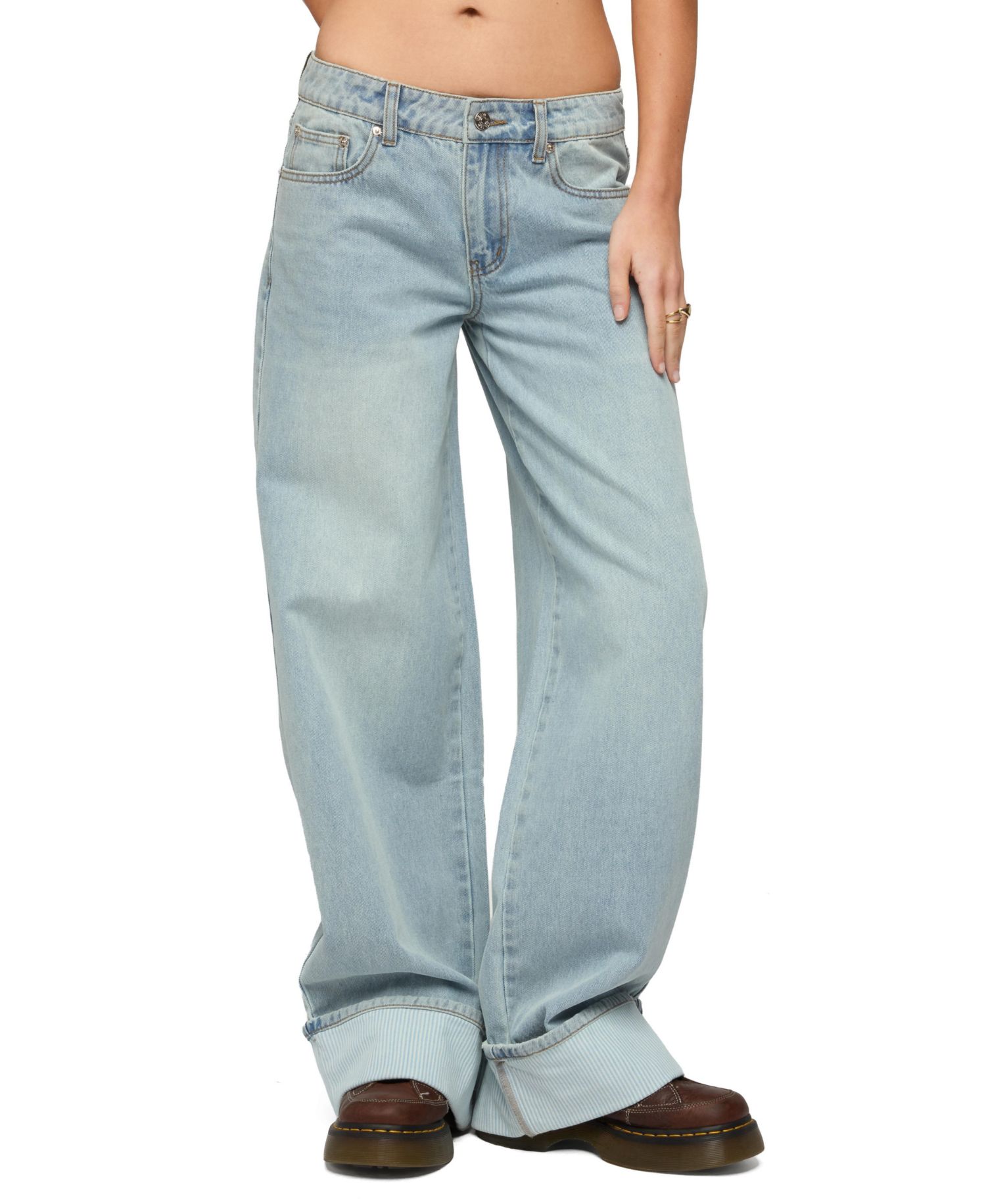Women's Contrast Heart Low Rise Baggy Jeans
