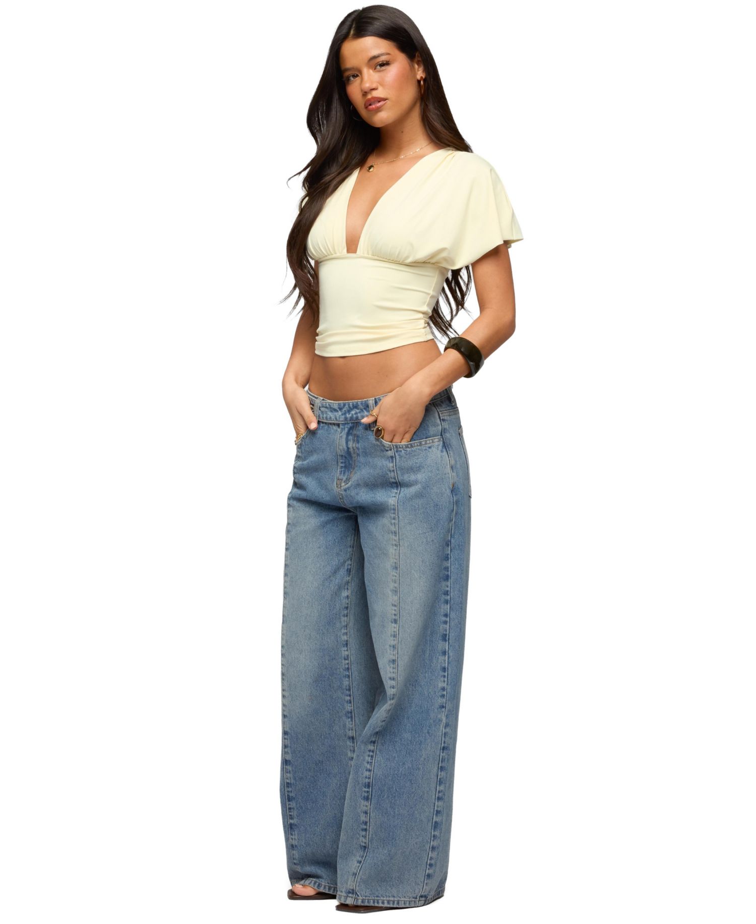 Women's Buttoned Waist Low Rise Baggy Jeans