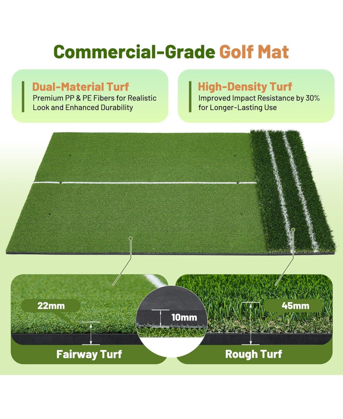 Xo 5x4FT Golf Practice Mat, 45mm/22mm Thick Turf with Alignment Guides for Indoor Outdoor Driving Chipping Training