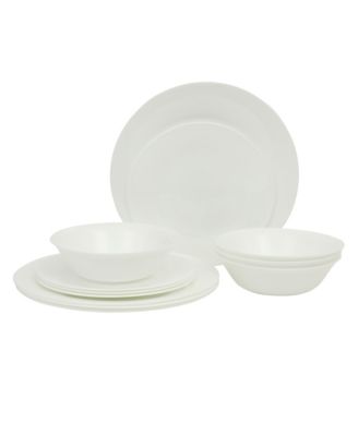 Vanilla Hills 12pc Opal gGass Set, Service for 4 Dinner Plate, Salad Plate and Bowls Chip-Resistant