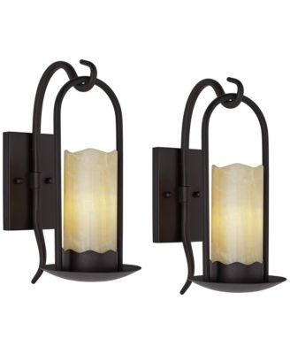 Rustic Wall Light Sconces Set of 2 Hardwire 6 1/2" Fixture Faux Candle for Bedroom Bedside Living Room Hallway