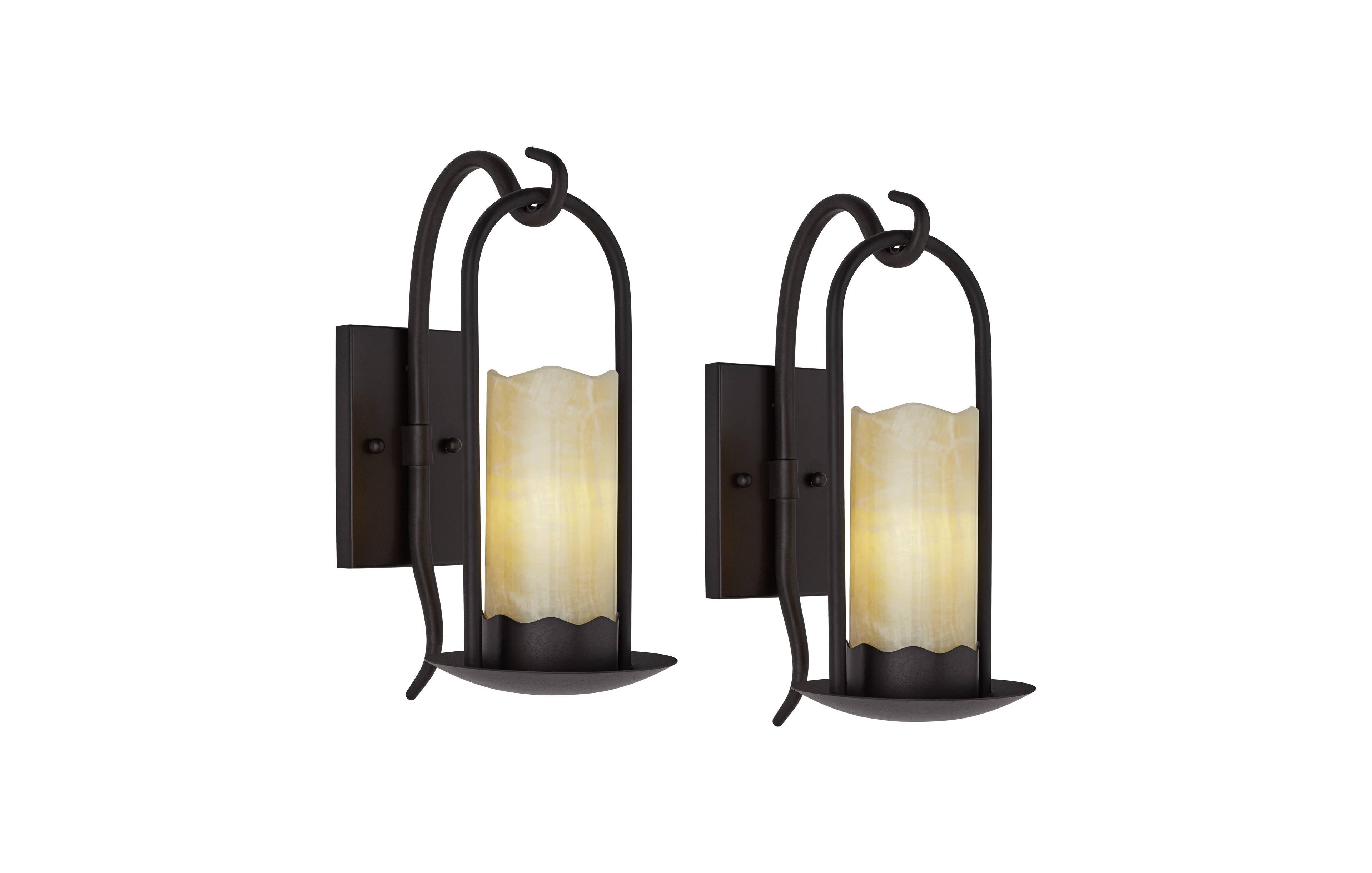 Franklin Iron Works Rustic Wall Light Sconces Set of 2 Hardwire 6 1/2" Fixture Faux Candle for Bedroom Bedside Living Room Hallway