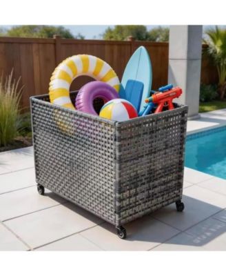 Pool Float Storage Organizer with Wheels, Large Outdoor Mesh Rolling Cart for Pool Noodles, Toys, Floats
