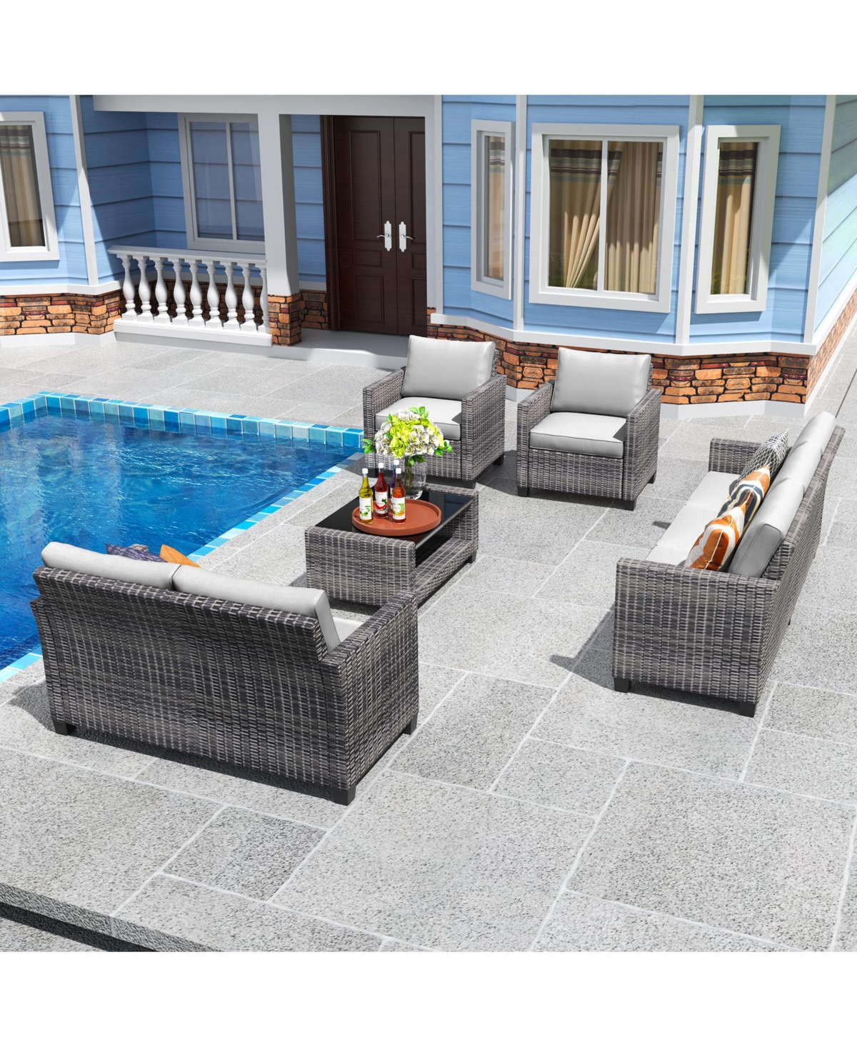 homfan Outdoor Patio Furniture Set with Storage Coffee Table, Cushions Pe Rattan Conversation Seating
