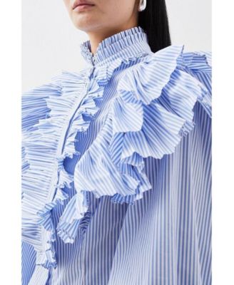 Karen Millen Women's Pleated Striped Ruffle Woven Shirt - Macy's