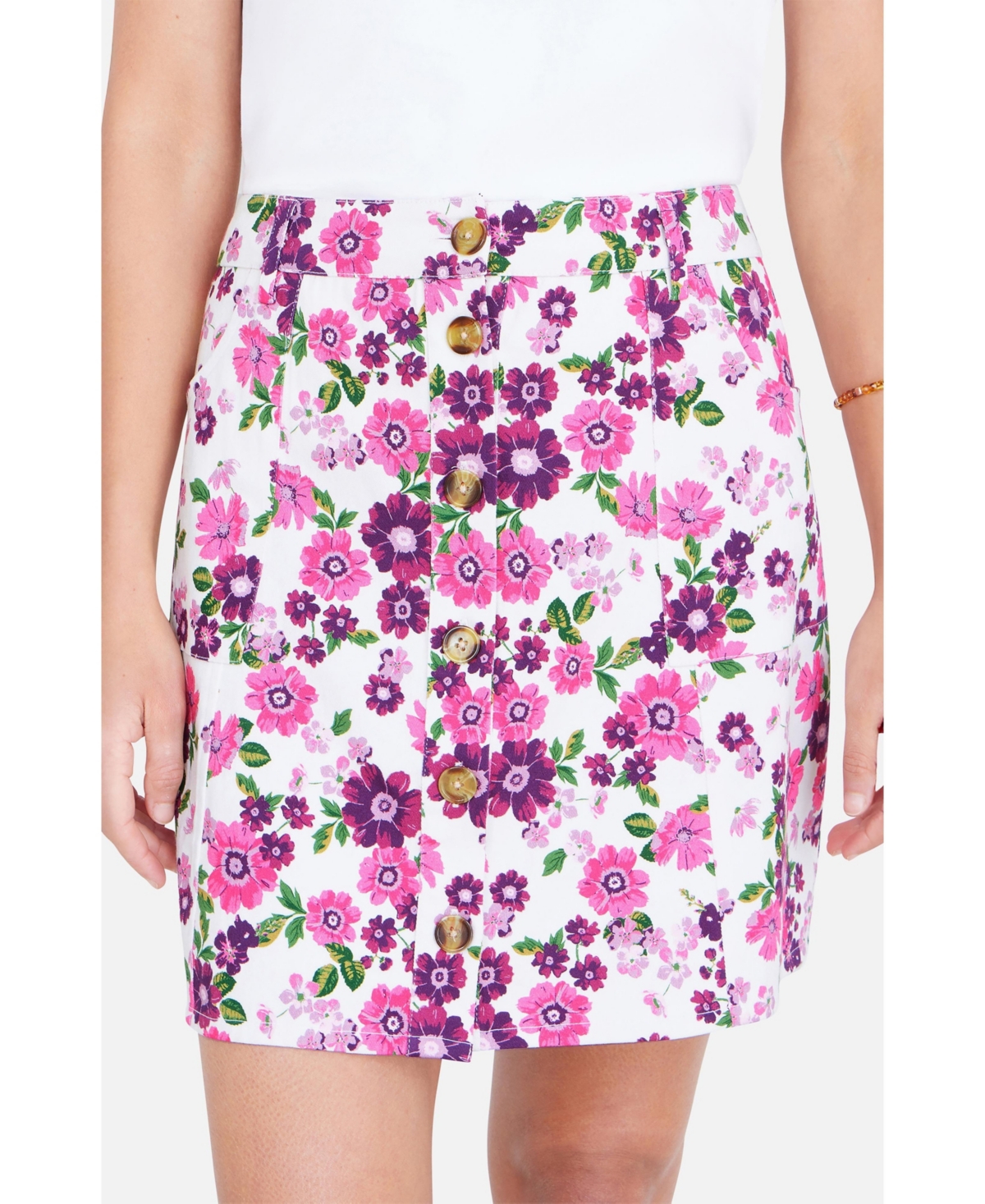 Yumi Women's Retro Floral Cotton Stretch Mini Skirt