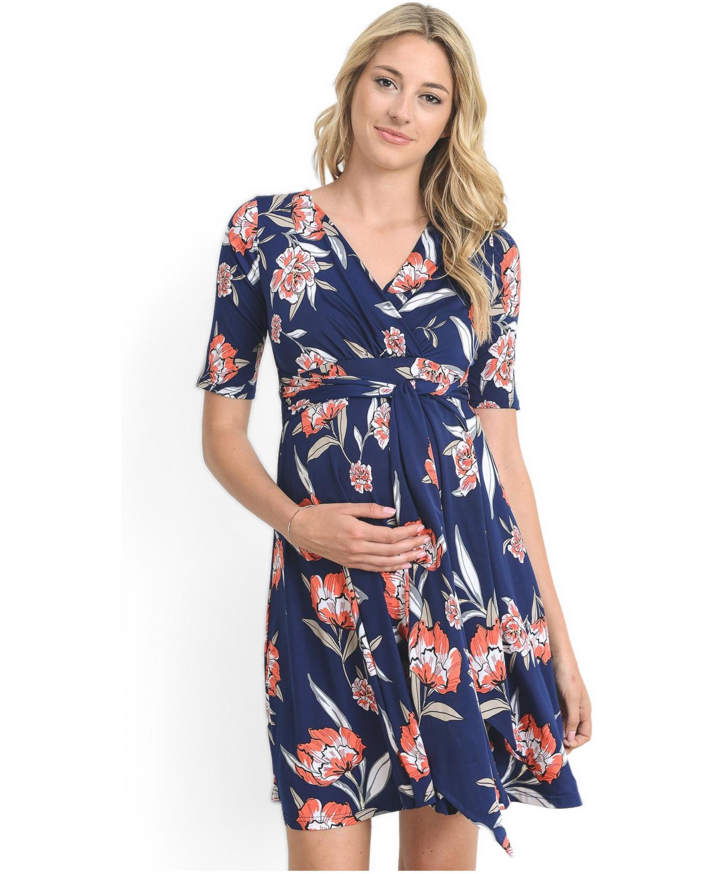 Женское платье Hello Miz V-Neck Floral Wrap Nursing Dress with Tie Waist, цвет: Тёмно-синий — фото 1