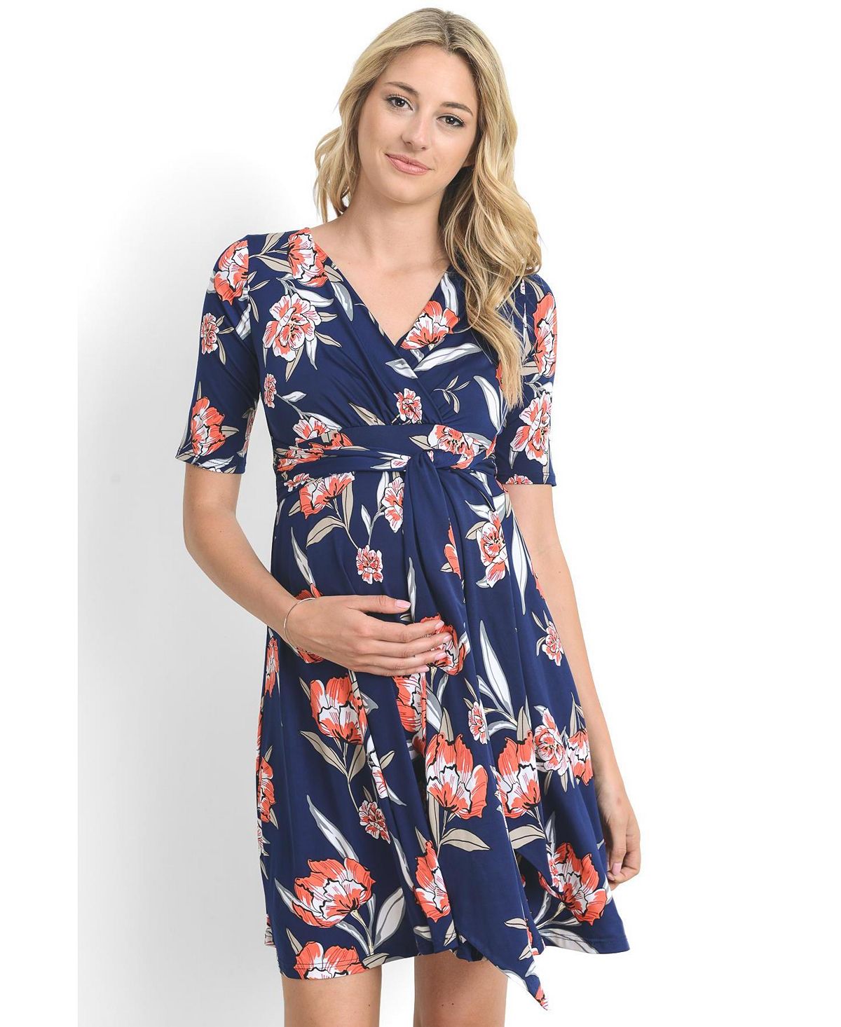 Hello Miz Women's  Maternity V-Neck Floral Wrap Nursing Dress with Tie Waist view 1 — MAYCSS fashion products