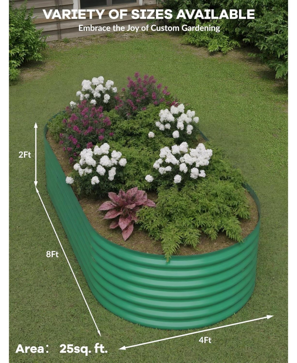 Xo 8x4x2FT Oval Raised Garden Bed, 0.6mm Galvanized Steel Planter Box, Weatherproof Outdoor Garden Bed for Vegetables Herbs Flowers