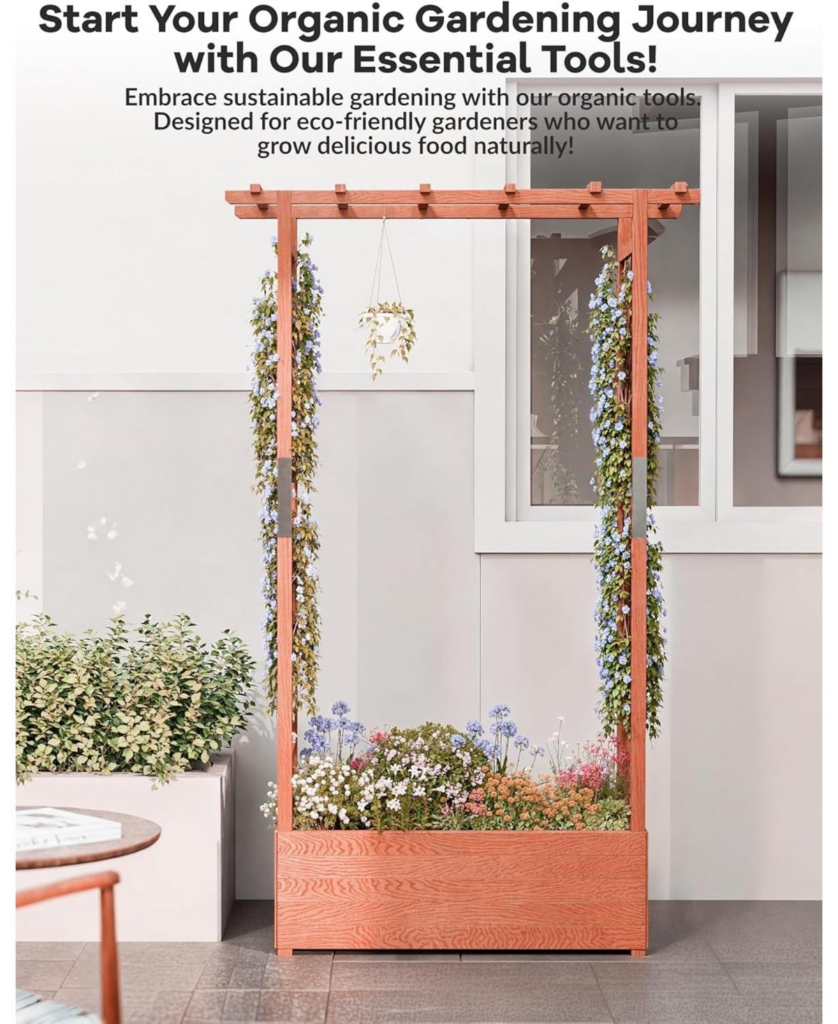 Xo Elevated Wooden Garden Bed with Trellis and Roof