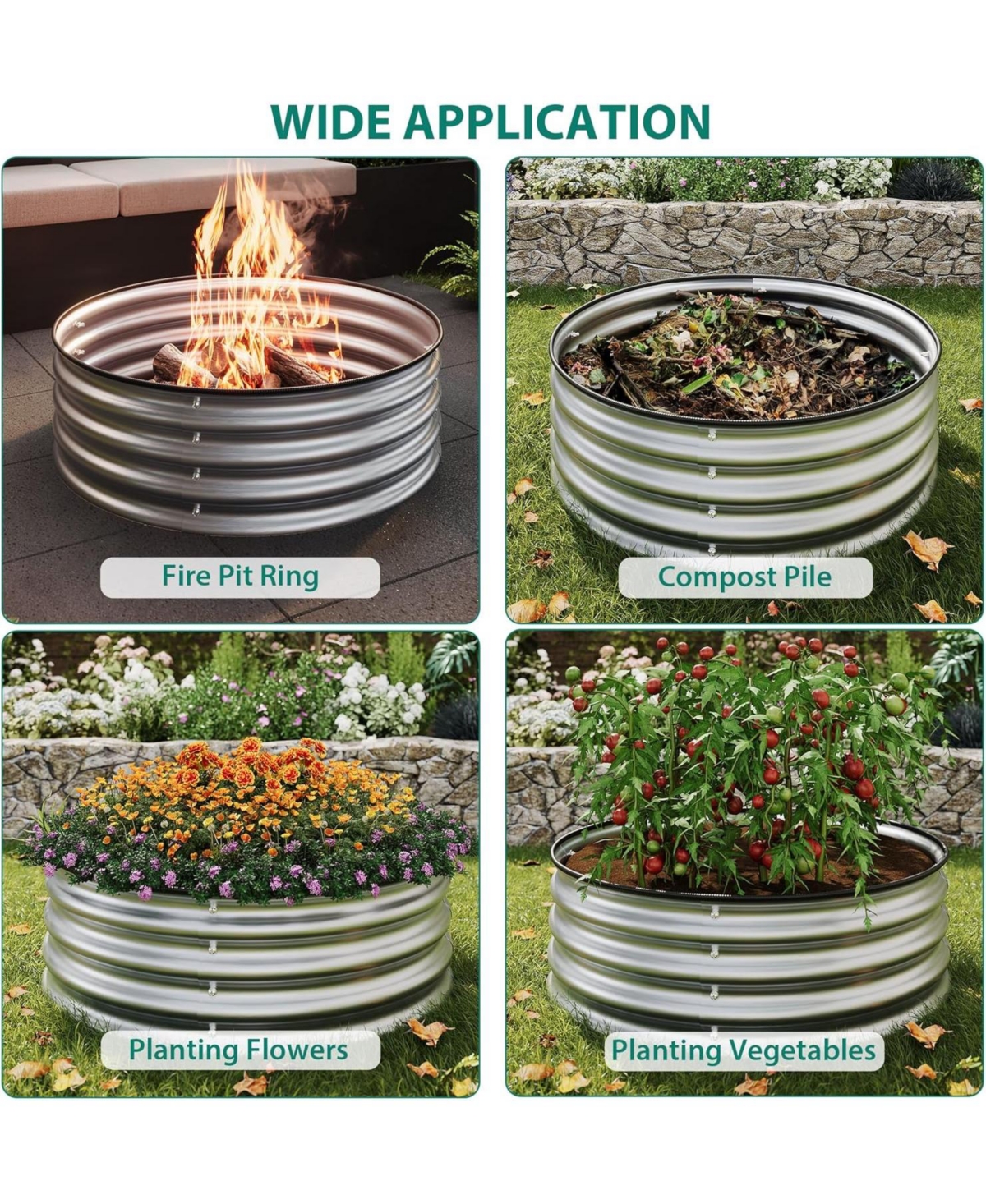 Xo Round Metal Raised Garden Bed 2x1 ft, Galvanized Steel Planter Box, Rustproof Open Bottom, Easy Assembly