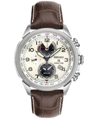 Seiko - Men's Solar Chronograph Prospex Brown Leather Strap Watch 42mm SSC509