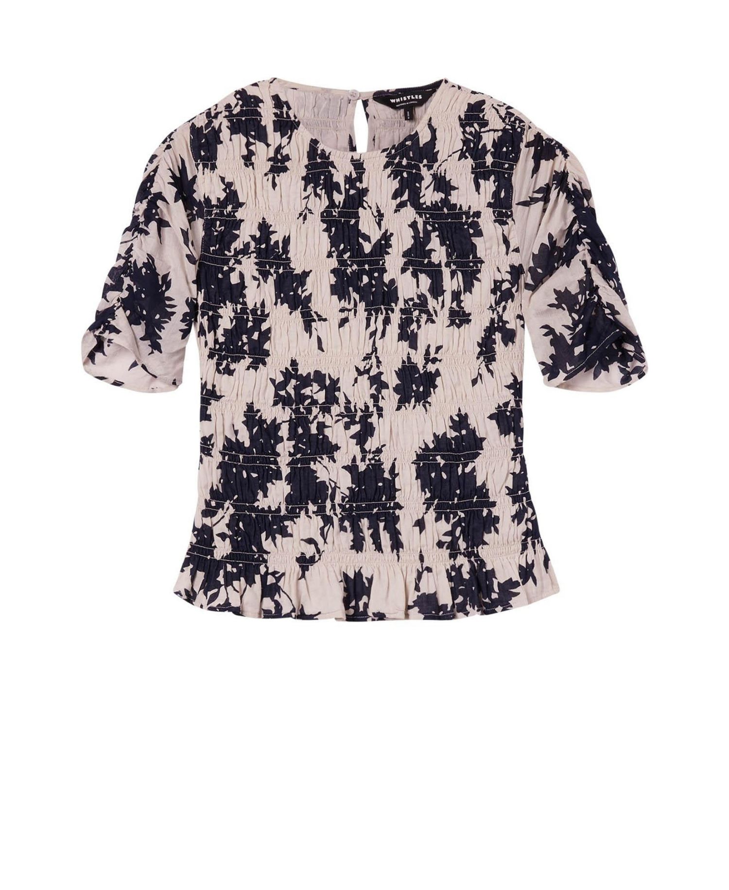 Women's Smocked Floral Ruffle Hem Peplum Blouse