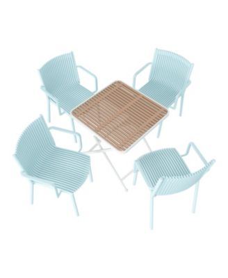 5-Piece Outdoor Dining Set – Square Folding Table with 4 Stackable PP Armchair