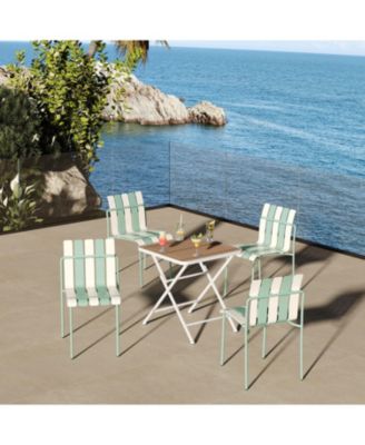 5-Piece Outdoor Dining Set - Square Folding Table with 4 Striped Color Block Chairs