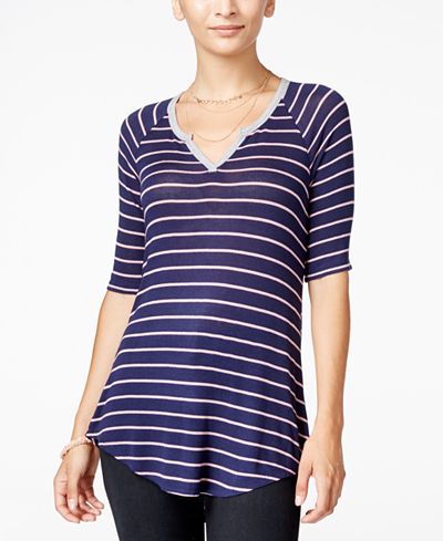 Ultra Flirt Juniors' Striped Split-Neck Tunic