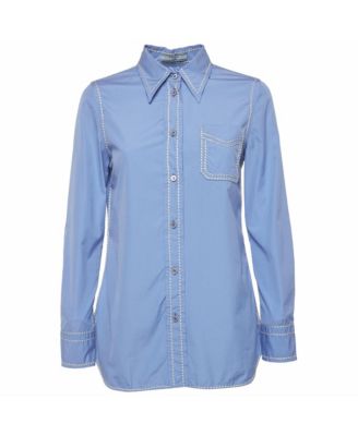 Women's Contrast Stitch Cotton Button-Down Shirt
