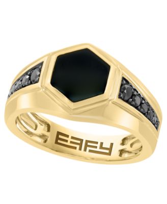 Men's Black Diamond (3/8 ct. t.w.) and Onyx (9.5mm) Ring in 14k Yellow Gold-Plated Sterling Silver
