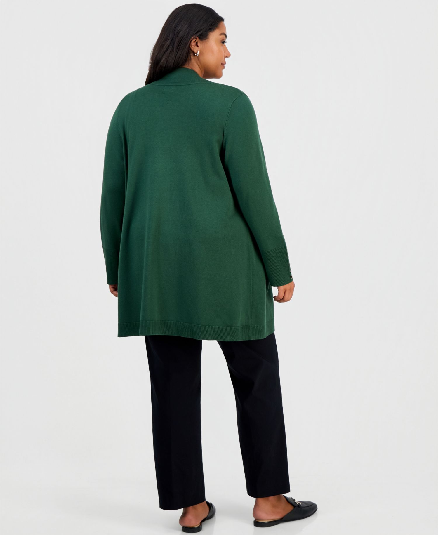 Petite Open-Front Button-Cuff Cardigan Sweater