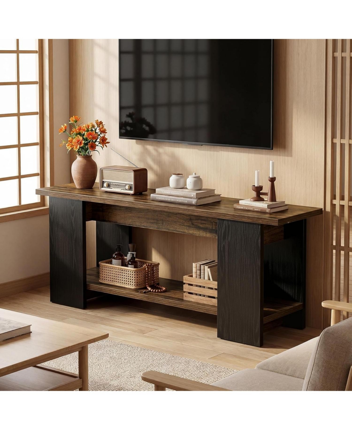Tribesigns 63" Tv Stand for 55/60/65/70/75-Inch TVs, Farmhouse Entertainment Center with Open Storage Shelves, Long Television Media Console