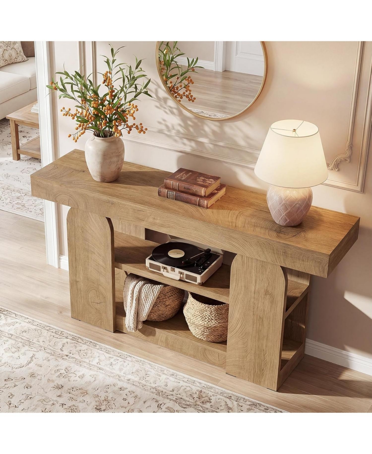 Tribesigns 63-Inch Console Table with Storage, 3-Tier Farmhouse Entryway Table, Long Narrow Wood Sofa Table Behind Couch