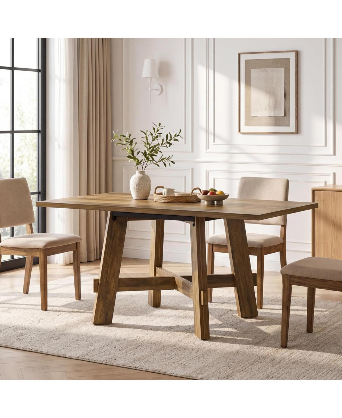 Tribesigns 47-Inch Dining Table for 4, Farmhouse Kitchen Table with Sturdy Legs and Cross Brace, Small Dinner Tables