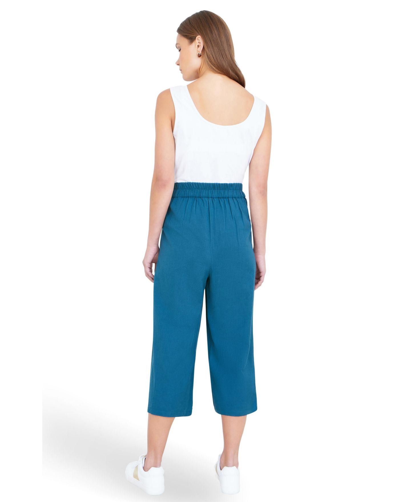Женские брюки Yumi High-Waist Tie-Belt Cropped, цвет: Бирюзовый — фото 3