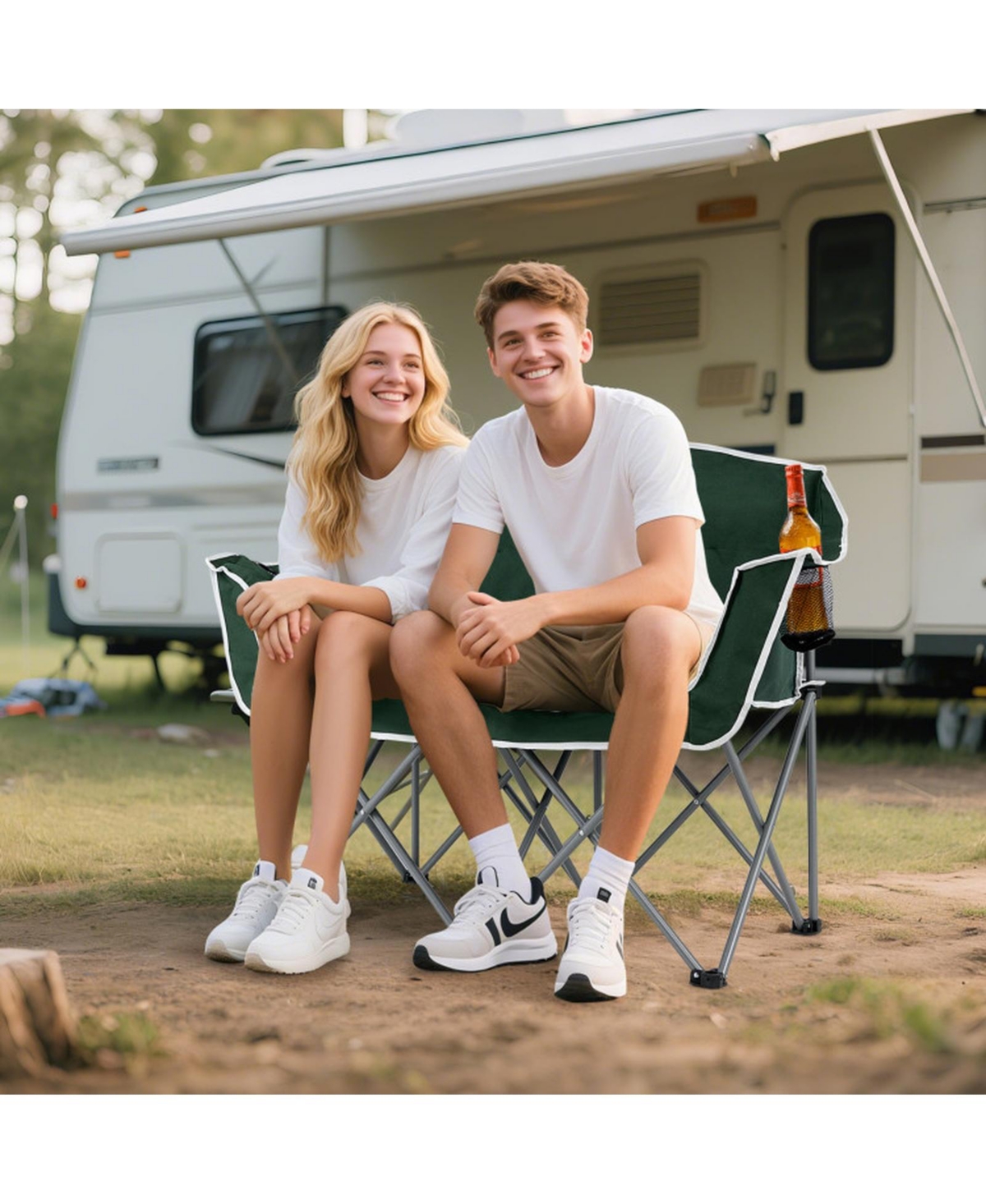 Gouun Duo Camping Loveseat Chair, Portable Oversized 2-Person Folding Chair with Cup Holders, 660 lb